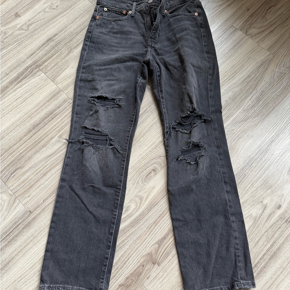Lucky Brand Black Straight Leg Jeans with Distressed Look